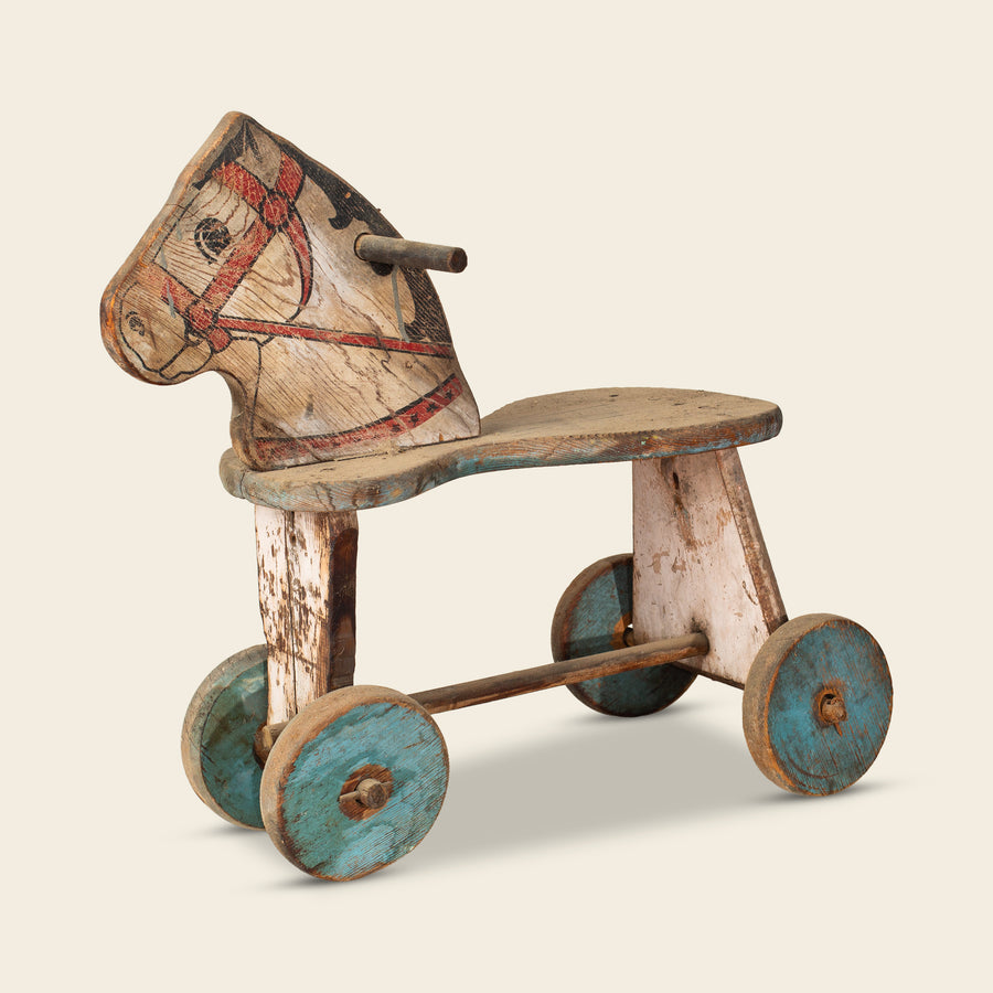 Painted Wood Toy Horse on Wheels
