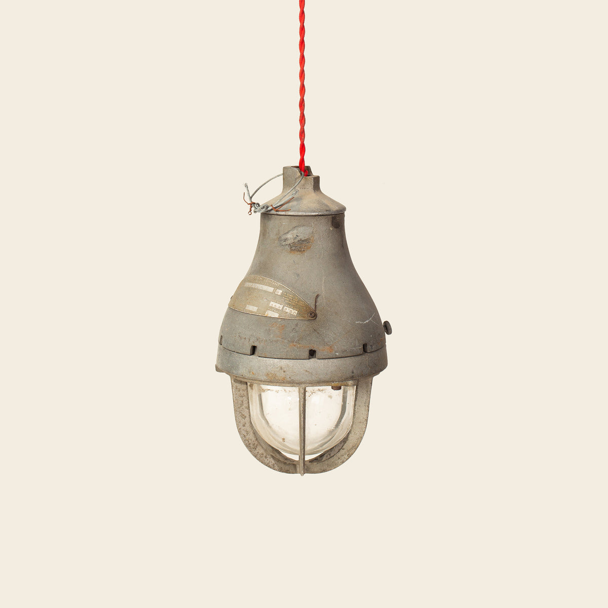Industrial Cage Pendant Light with Red Cord