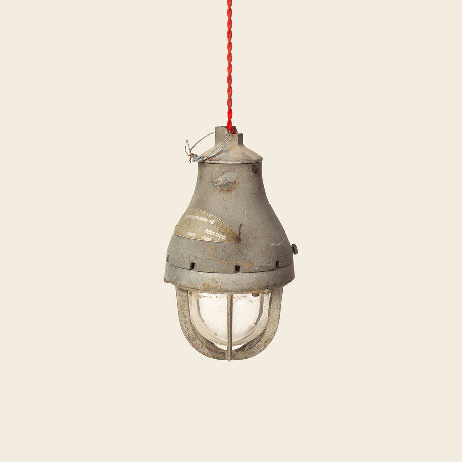 Industrial Cage Pendant Light with Red Cord