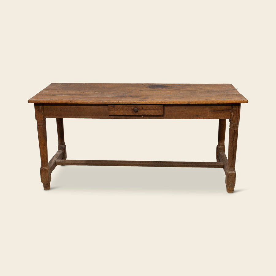 Rustic Oak Farmhouse Table with Drawer