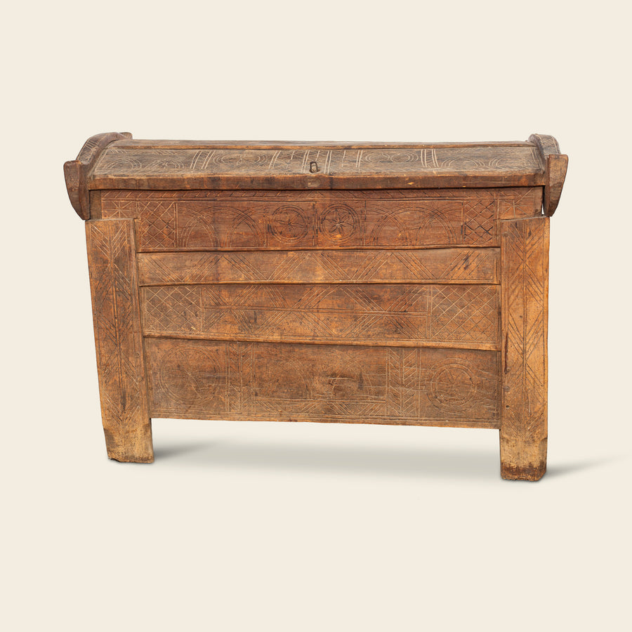 Carved Wood Dowry Chest