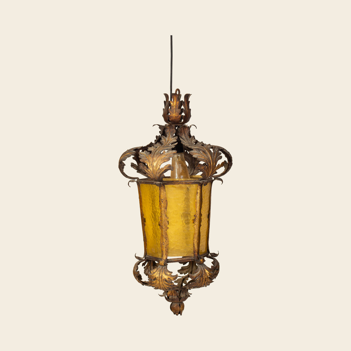 Giltwood and Amber Glass Hanging Lantern