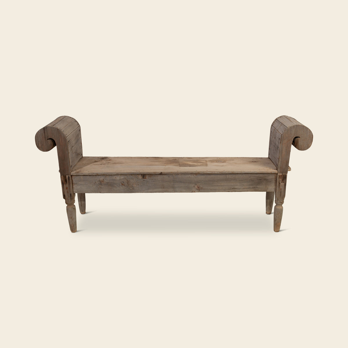 Wood Window Bench with Scroll Arms