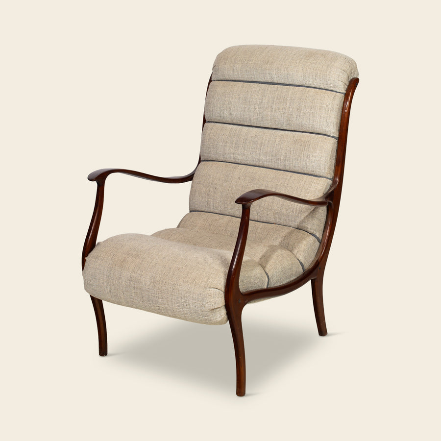 Pair of Mid-Century "Mitzi" Armchairs by Ezio Longhi for Elam, Reupholstered in Linen & Wool (1950s)