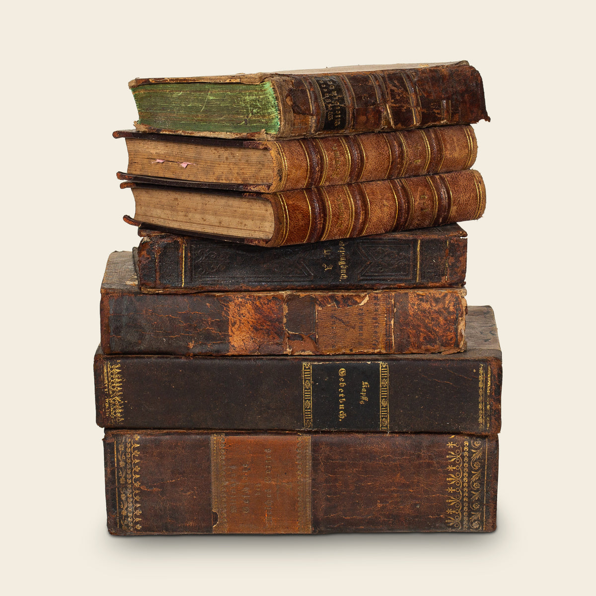 Stack of Antique Leather-Bound Books
