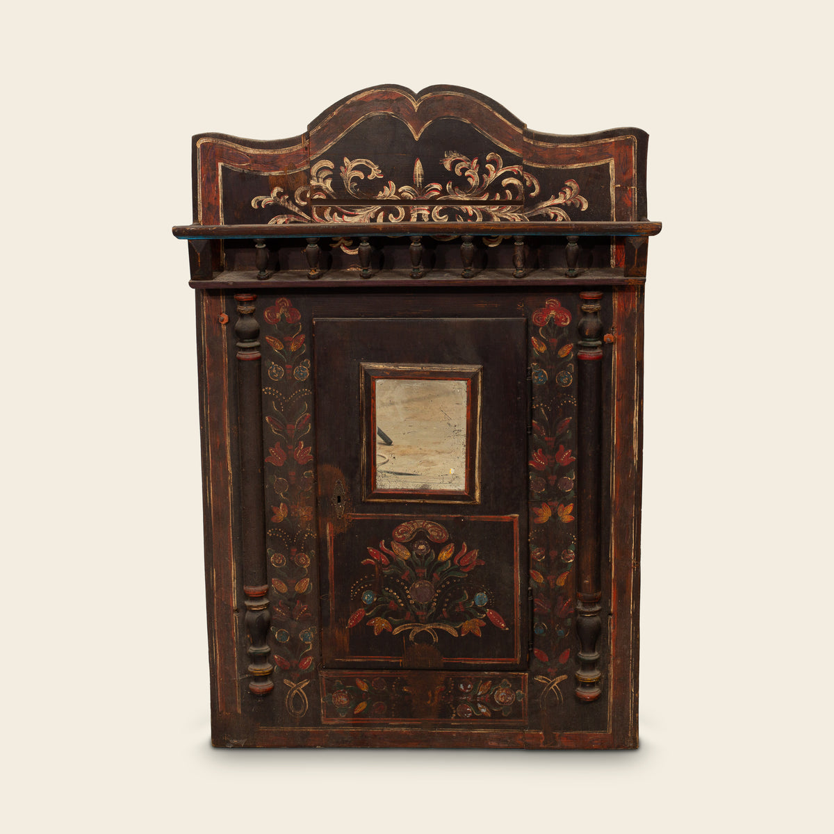 Painted Folk Hanging Cabinet with Mirror