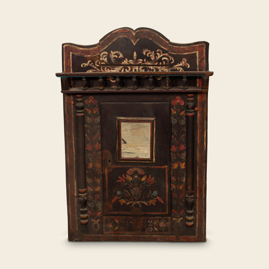 Painted Folk Hanging Cabinet with Mirror