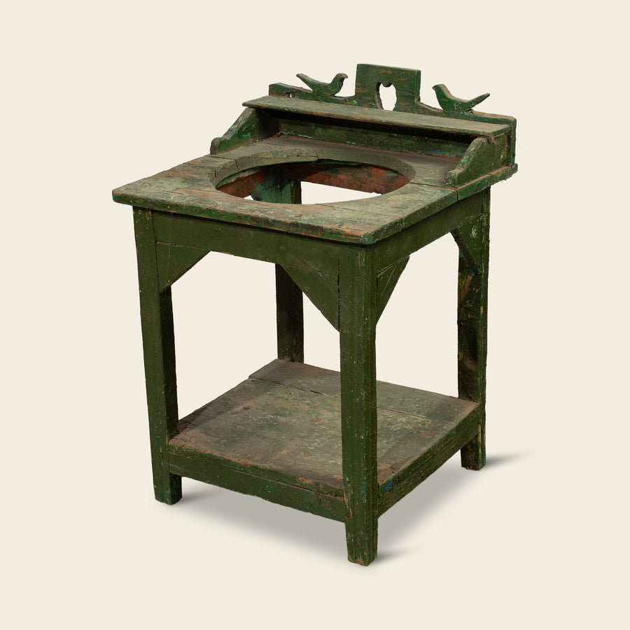 Painted Wash Stand with Bird Cutout Crest