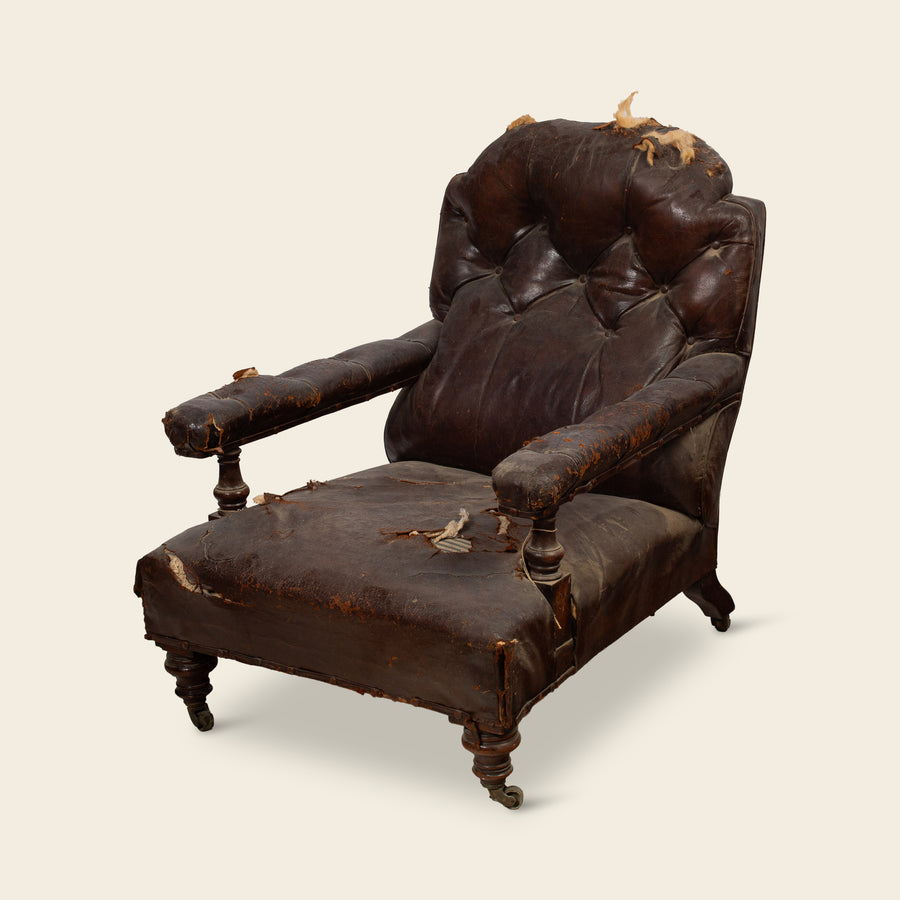 Distressed Leather Wingback Armchair