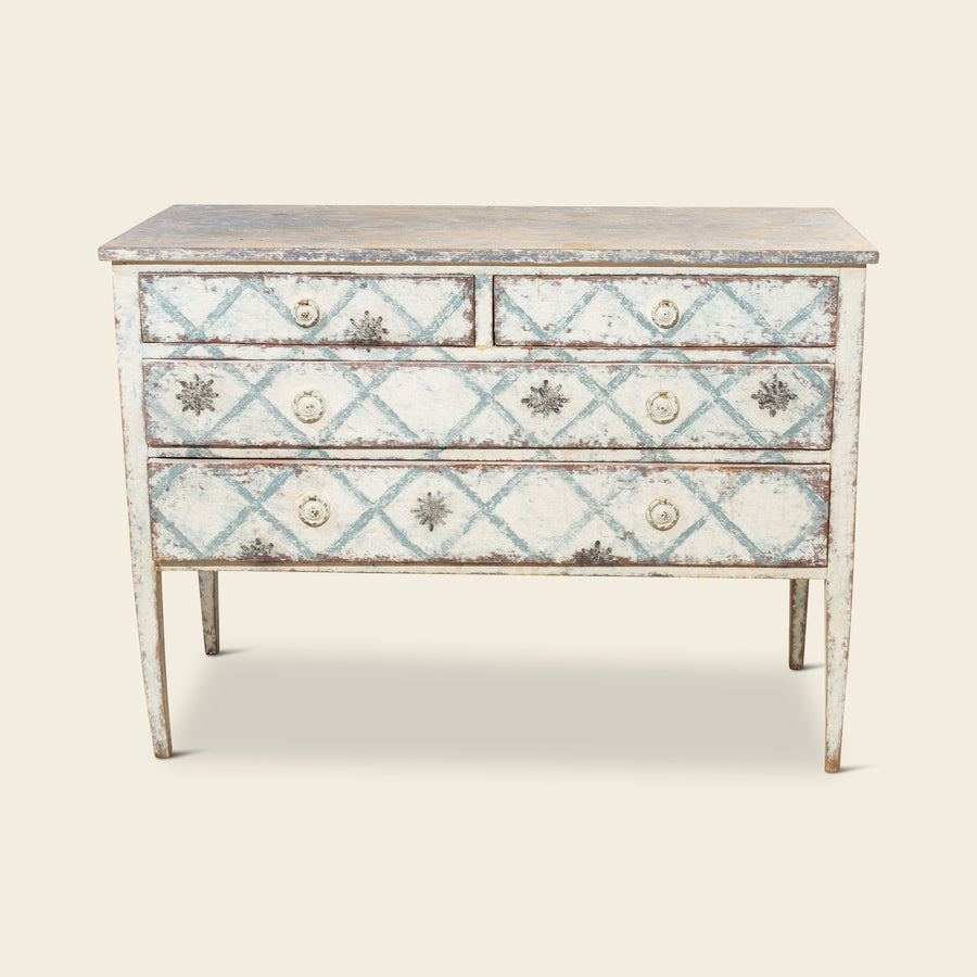 Painted Chest of Drawers with Lattice Motif