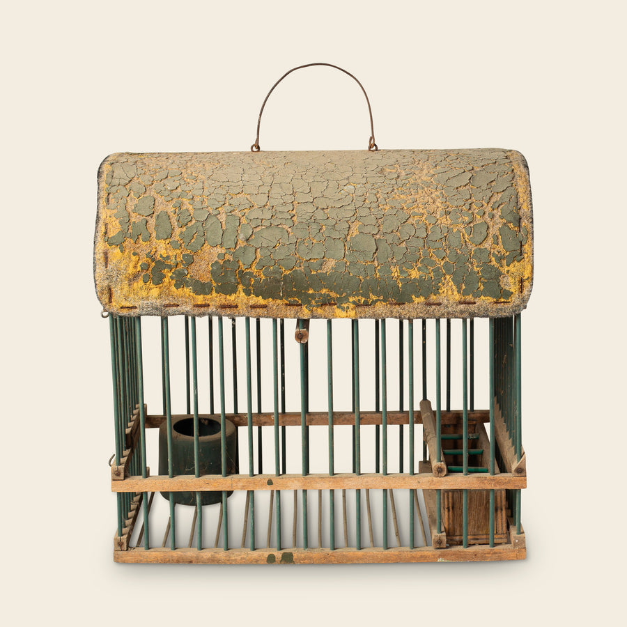 Green Painted Wooden Birdcage