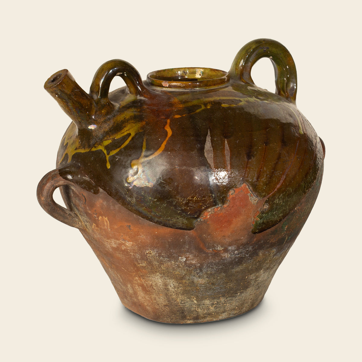 Glazed Terracotta Jug with Twin Handles
