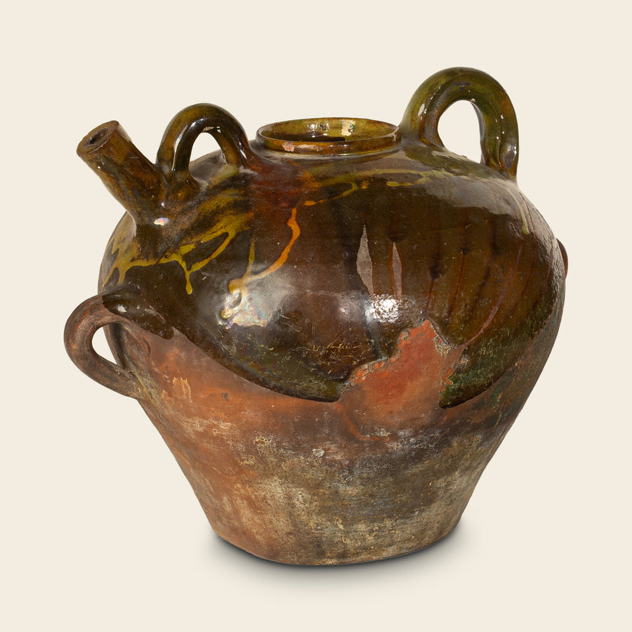 Glazed Terracotta Jug with Twin Handles